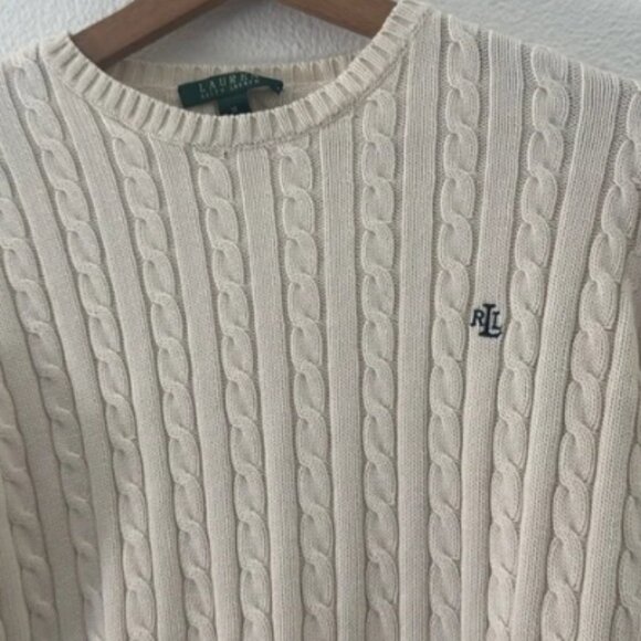 Lauren Ralph Lauren Cable Knit Pull Over Sweater Neutral Cream Preppy Sz Medium - Picture 2 of 6
